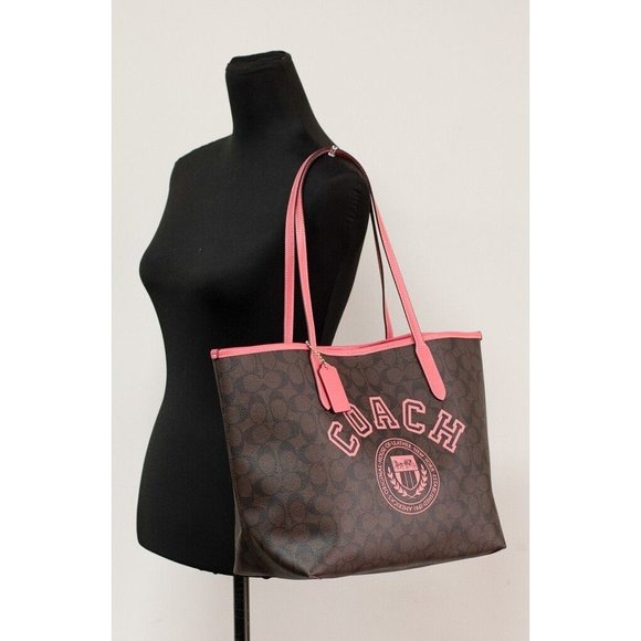 NEW Coach City Tote Varsity Brown & Pink Signature Coated Canvas Handbag CB869 - Picture 5 of 12